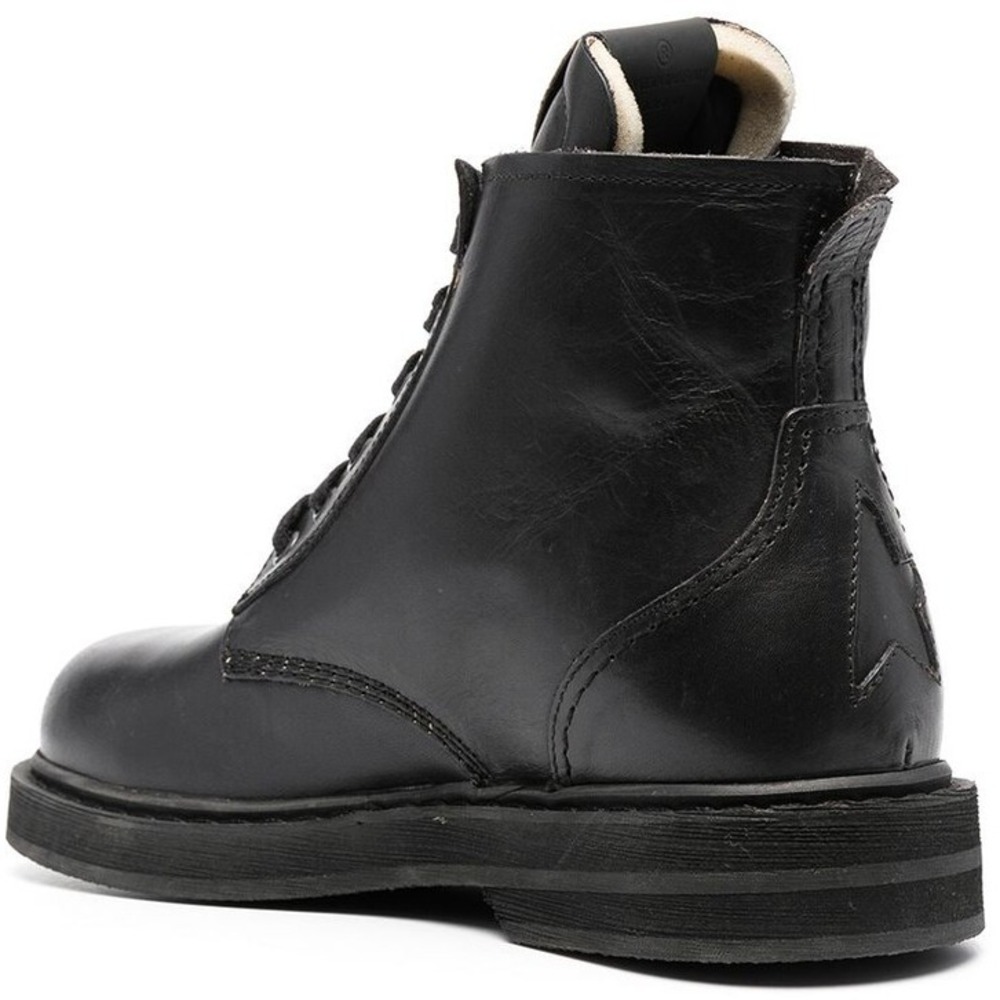 GOLDEN GOOSE Ele Boots Womens 11 Black Leather Distressed Combat Lace Up Grunge - Picture 13 of 16